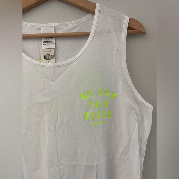 NWT PINK We Run This Beach White Neon Tank Top Sz Small - Picture 4 of 6